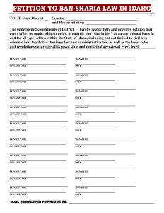 PETITION - SAMPLE - TO BAN SHARIA LAW IN IDAHO